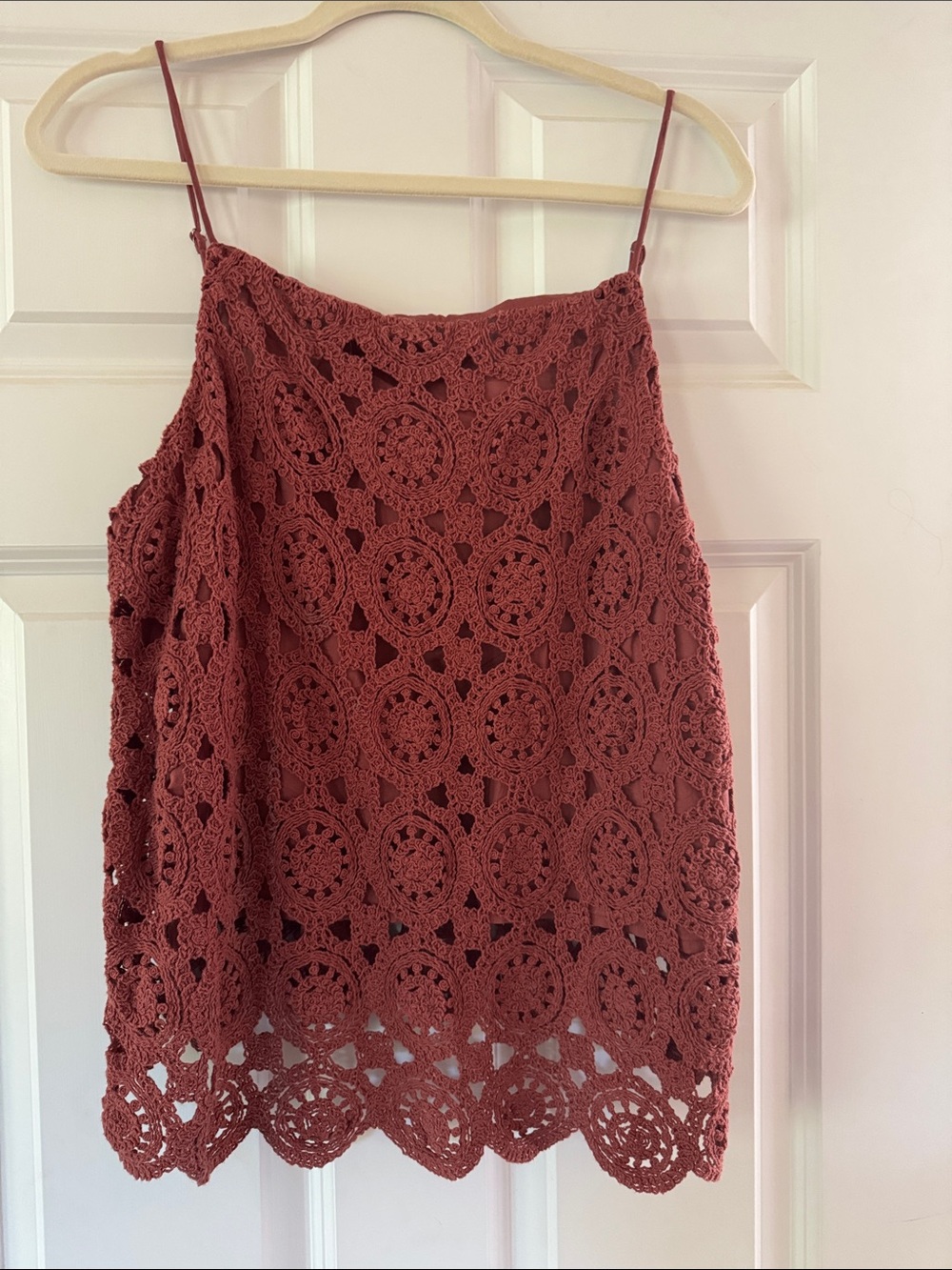 LOFT Crochet Lace Spaghetti Strap Tank Top - Rusty Rose